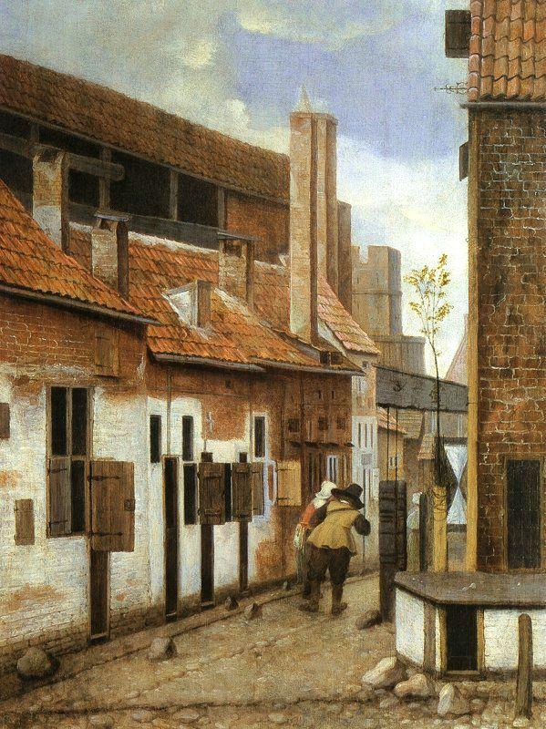 Jacobus Vrel Street Scene with Two Figures Walking Away Norge oil painting art